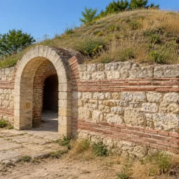 Главният вход на Античната куполна гробница край Поморие
