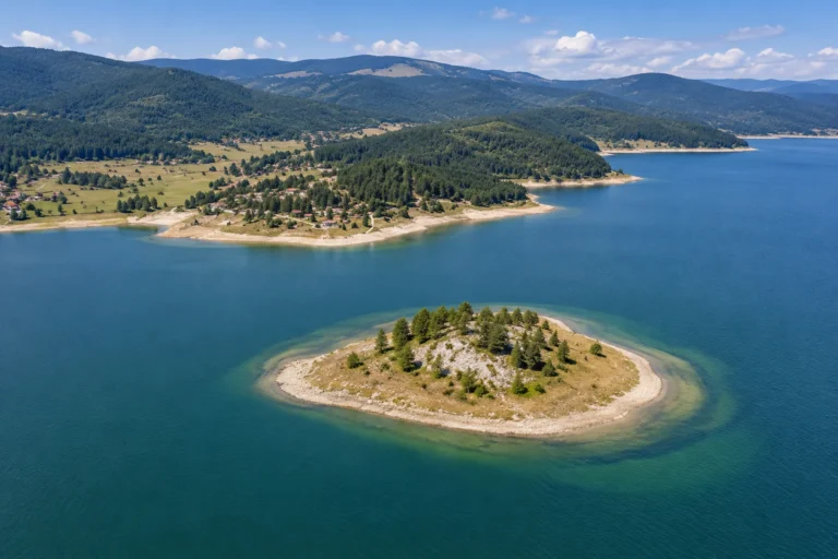 Малък остров сред водите на язовир Батак