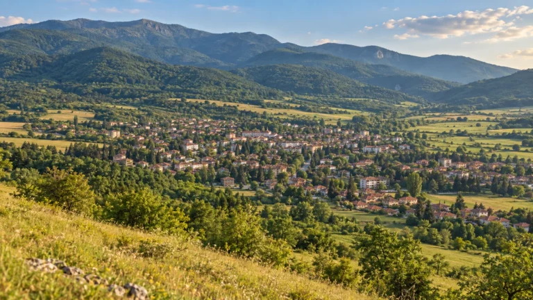 Панорамна гледка към Вършец и склоновете на Стара планина
