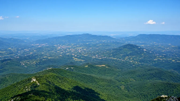 Панорамна гледка към зелени планински хълмове и долини