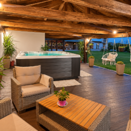 Cozy Dusk Patio Hot Tub Retreat