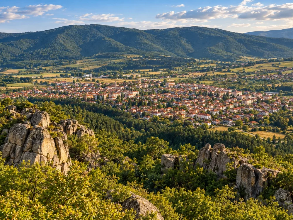 Панорамна гледка към Стрелча и Средна гора
