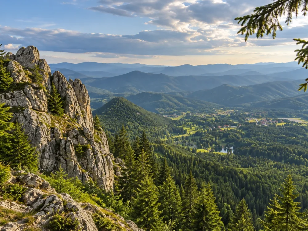 Панорамна гледка към Родопите от Орфеевите скали край Пампорово