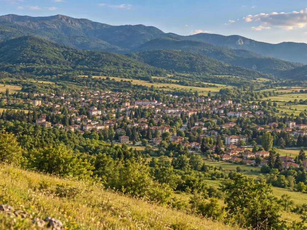 Панорамна гледка към Вършец и склоновете на Стара планина