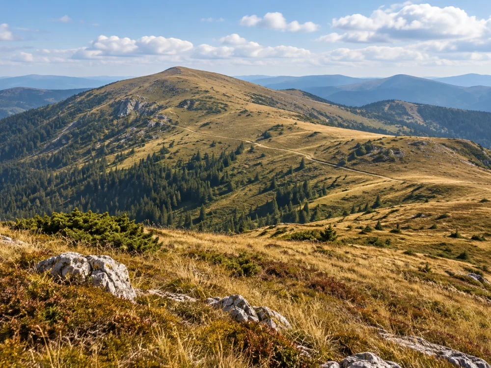 Панорамна гледка към връх Ком в Западна Стара планина